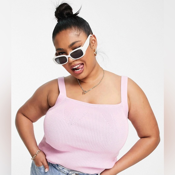 ASOS DESIGN Curve knitted square neck pink cami - Picture 1 of 6